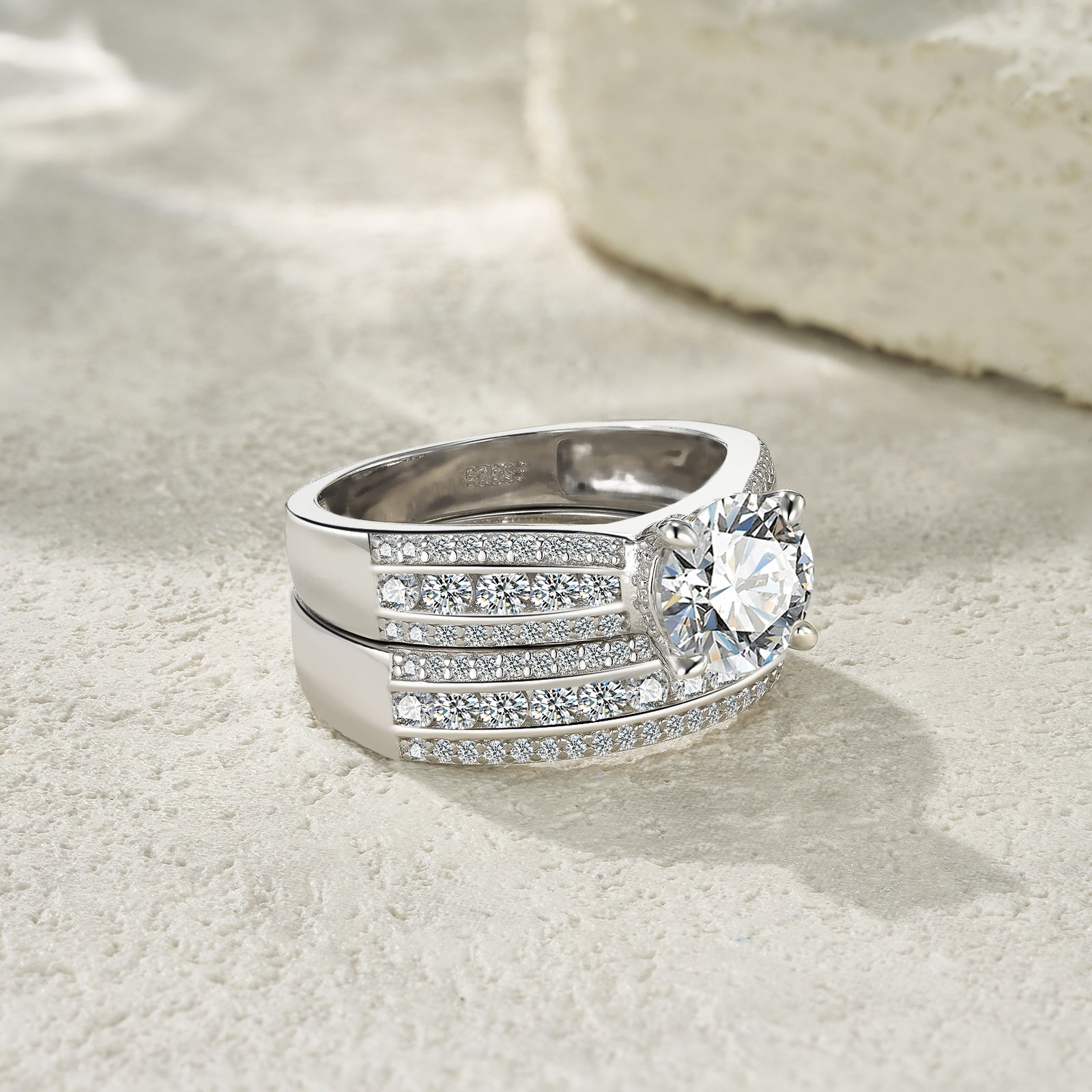 2-carat Luxury Fashion Minimalist Trend Jewelry Silver Ring Set With Top-quality Morganite, Made Of S925 Silver With Electroplated Platinum.