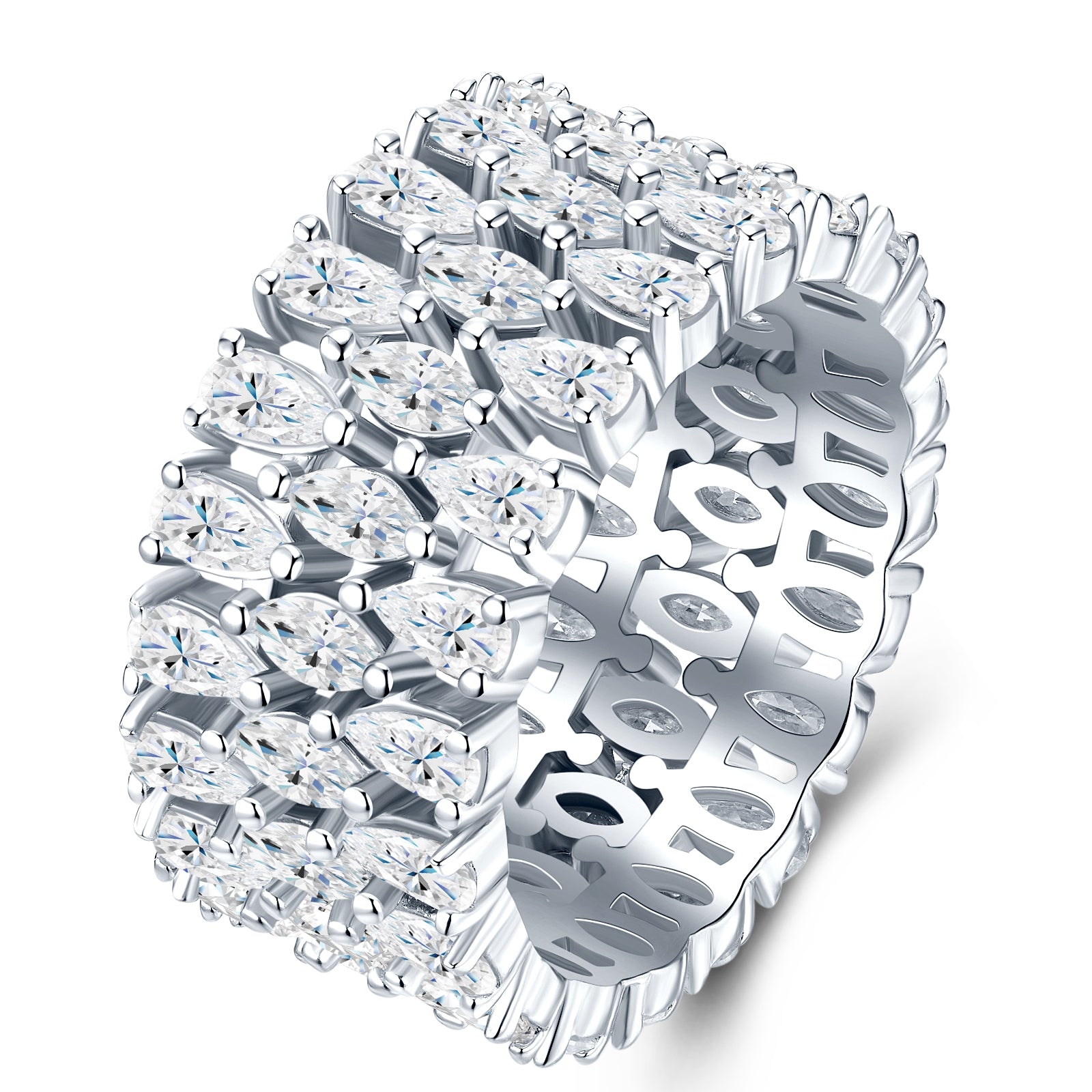 A Luxurious And Fashionable Minimalist Jewelry Ring Featuring Top-quality Moissanite, Made Of S925 Silver Electroplated With Platinum.